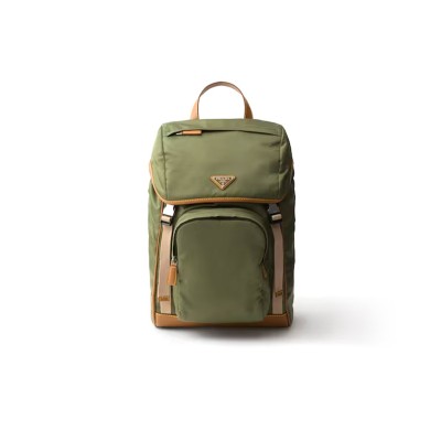 PRADA MILITARY CARAMEL RE-NYLON AND LEATHER BACKPACK 2VZ135 (45*27*17cm) 